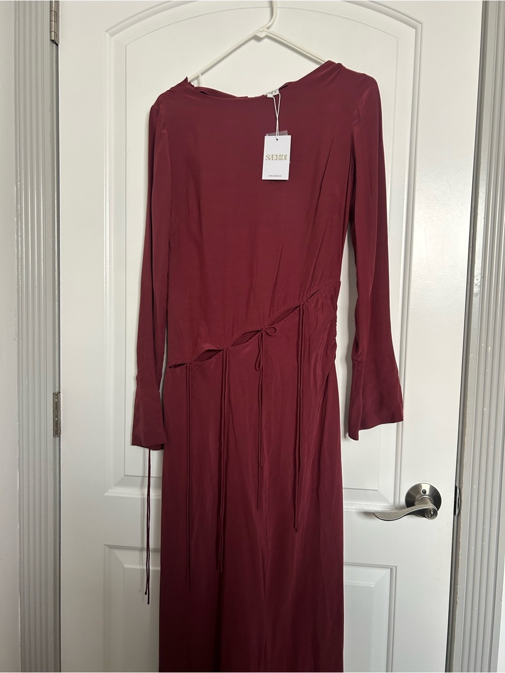 SAEMDI Long Sleeve Asymmetrical Bow Maxi Dress Size M NWT chic feminine 90s - Picture 4 of 14